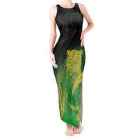 New Zealand Aotearoa Ruru Tank Maxi Dress Maori Fern Art Green