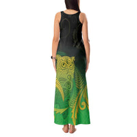 New Zealand Aotearoa Ruru Tank Maxi Dress Maori Fern Art Green