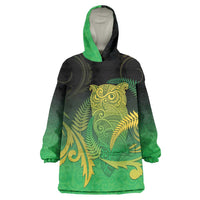 New Zealand Aotearoa Ruru Wearable Blanket Hoodie Maori Fern Art Green