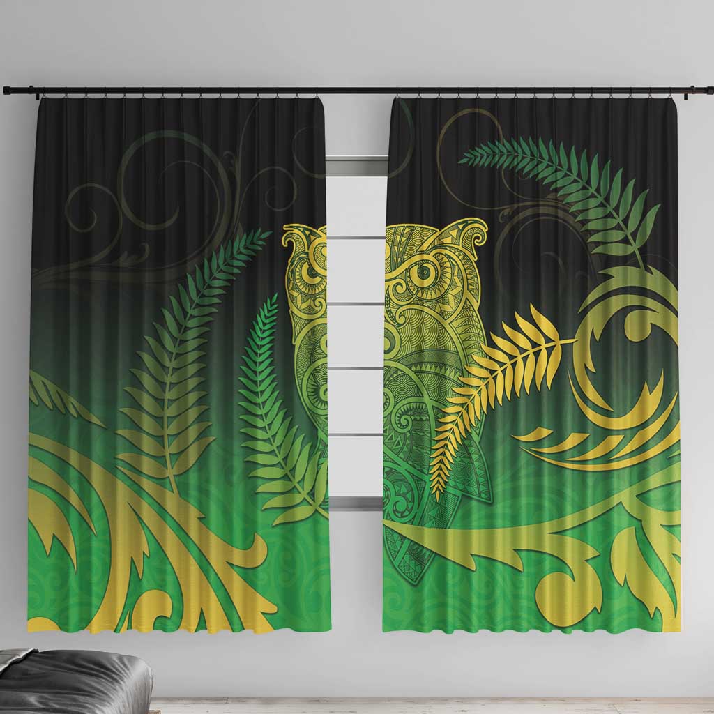 New Zealand Aotearoa Ruru Window Curtain Maori Fern Art Green