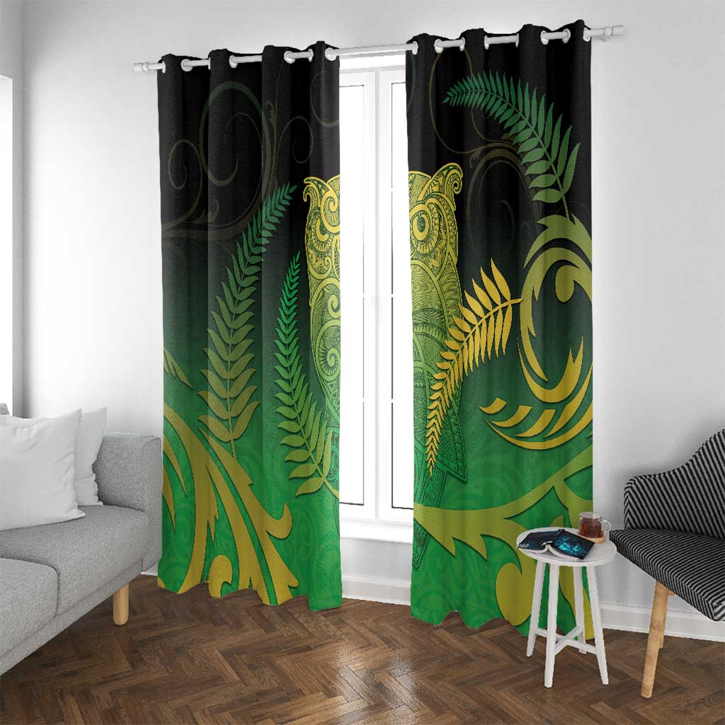 New Zealand Aotearoa Ruru Window Curtain Maori Fern Art Green