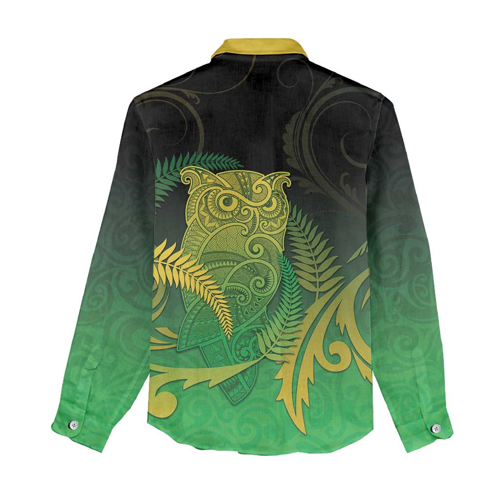 New Zealand Aotearoa Ruru Women Casual Shirt Maori Fern Art Green