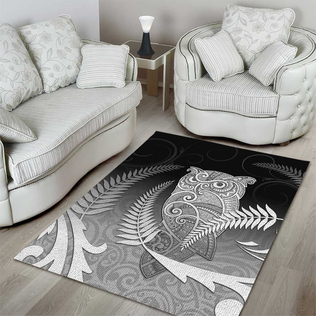 New Zealand Aotearoa Ruru Area Rug Maori Fern Art Black