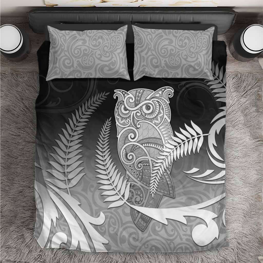 New Zealand Aotearoa Ruru Bedding Set Maori Fern Art Black