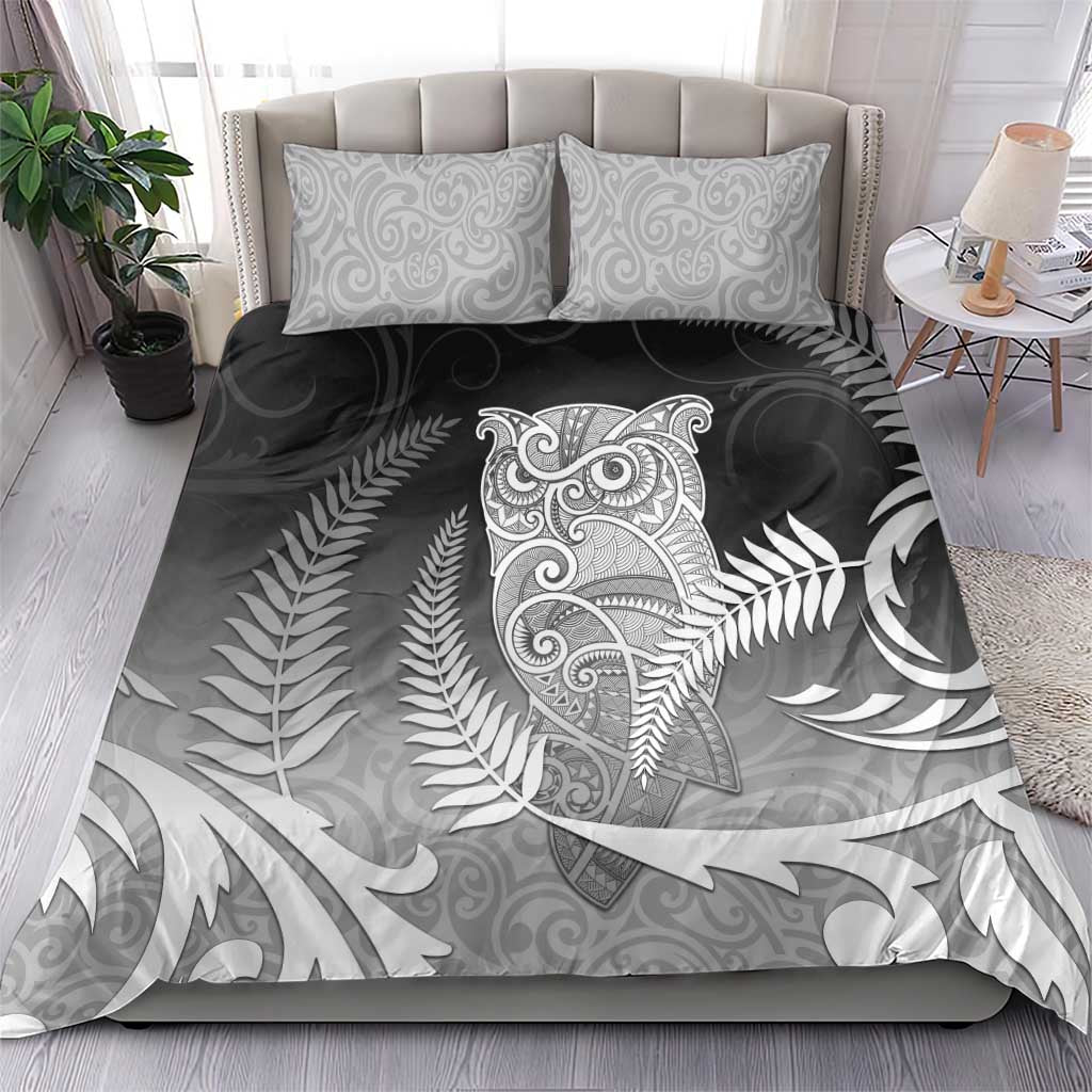 New Zealand Aotearoa Ruru Bedding Set Maori Fern Art Black