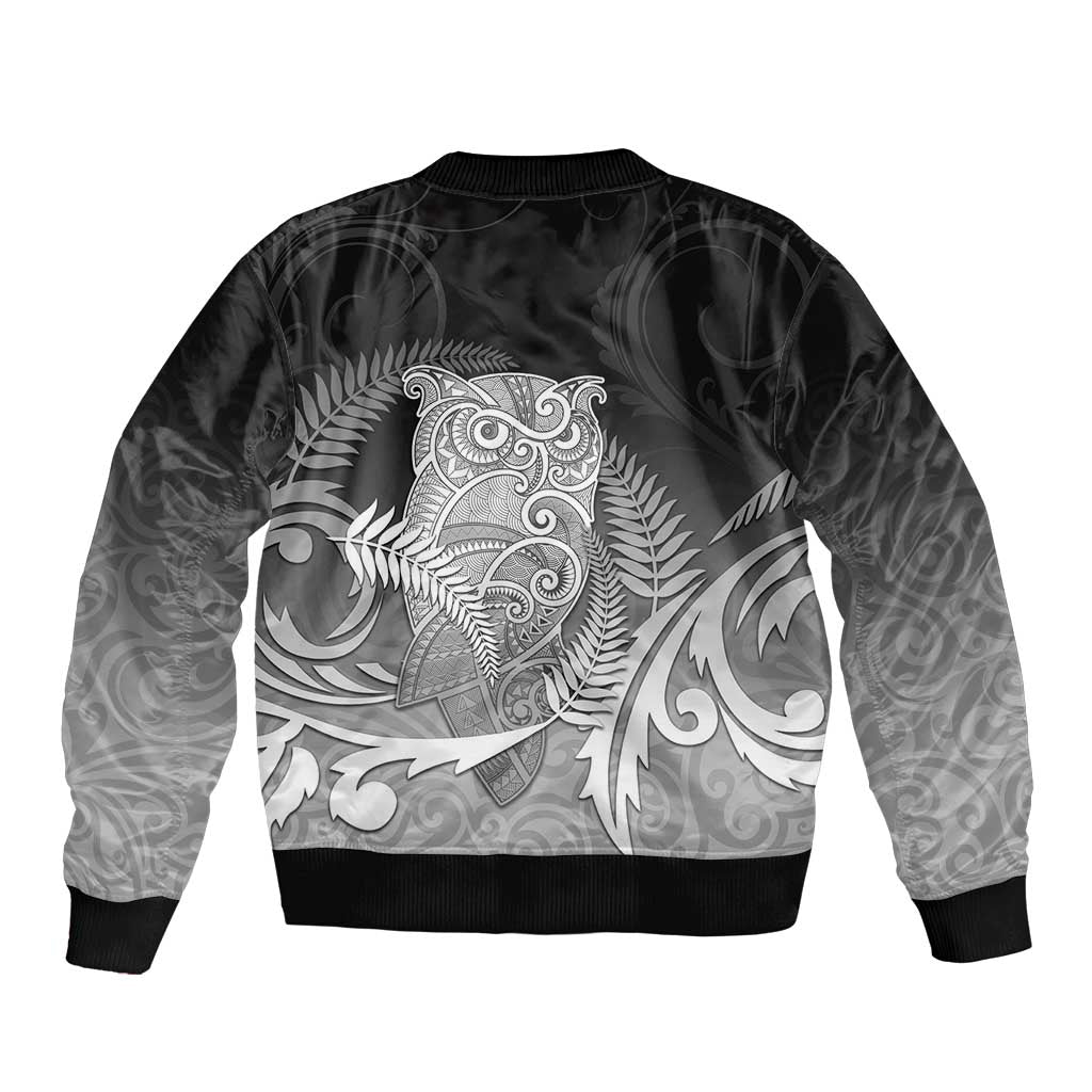 New Zealand Aotearoa Ruru Bomber Jacket Maori Fern Art Black