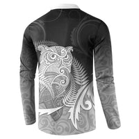 New Zealand Aotearoa Ruru Button Sweatshirt Maori Fern Art Black