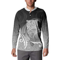 New Zealand Aotearoa Ruru Button Sweatshirt Maori Fern Art Black