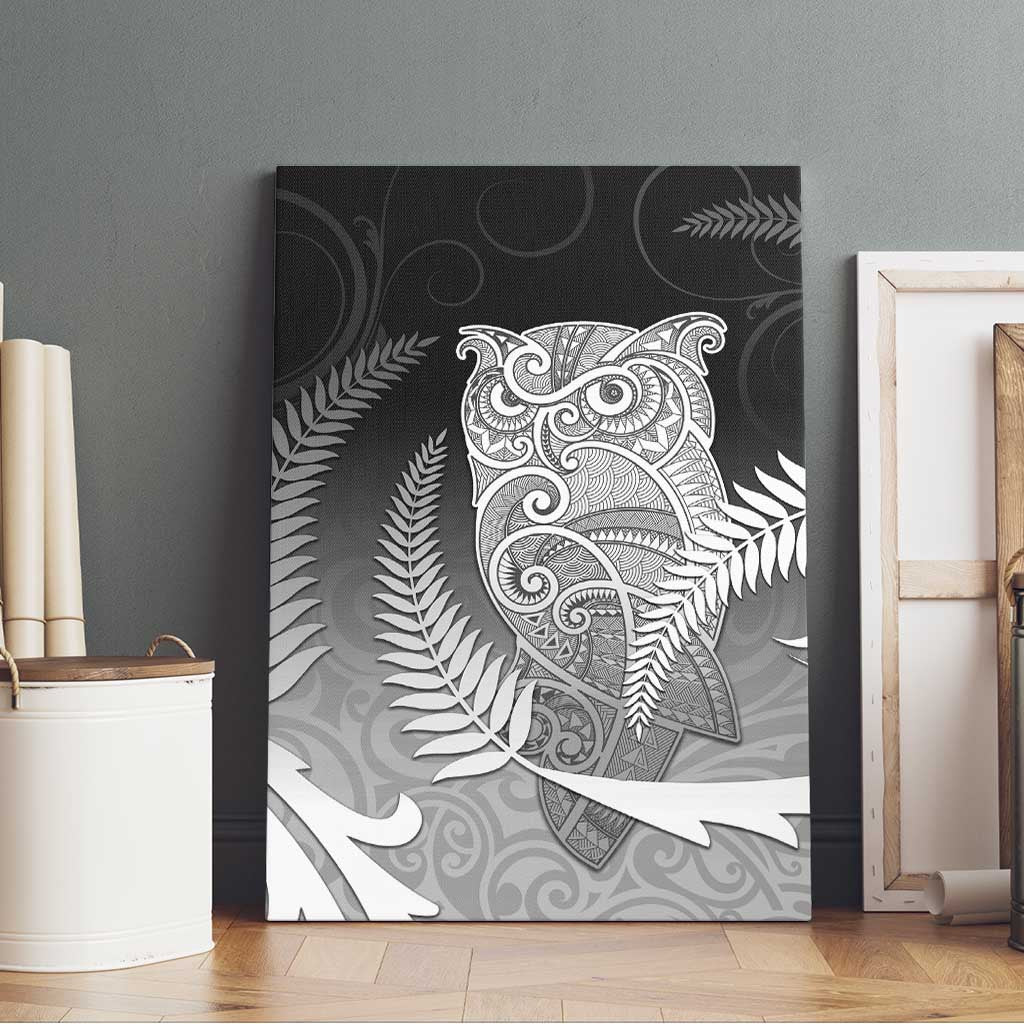 New Zealand Aotearoa Ruru Canvas Wall Art Maori Fern Art Black