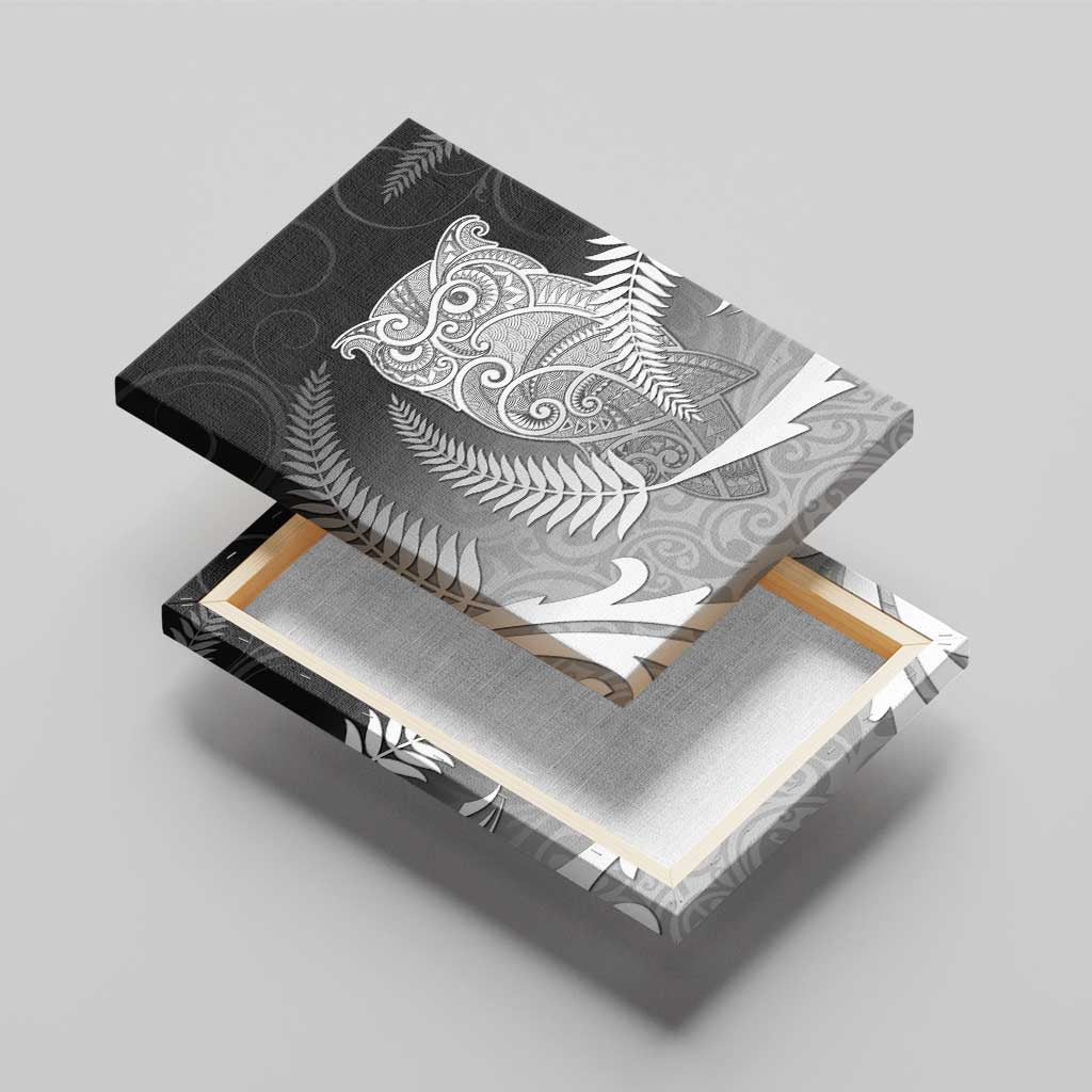 New Zealand Aotearoa Ruru Canvas Wall Art Maori Fern Art Black