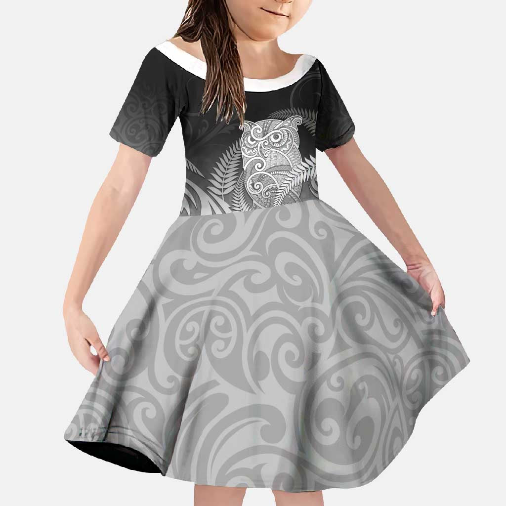 New Zealand Aotearoa Ruru Family Matching Mermaid Dress and Hawaiian Shirt Maori Fern Art Black