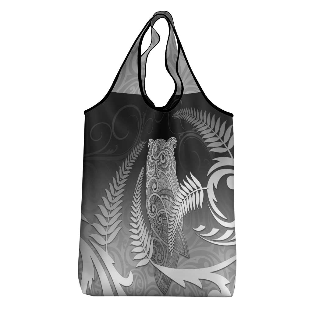 New Zealand Aotearoa Ruru Grocery Bag Maori Fern Art Black