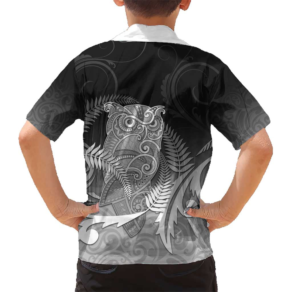 New Zealand Aotearoa Ruru Kid Hawaiian Shirt Maori Fern Art Black