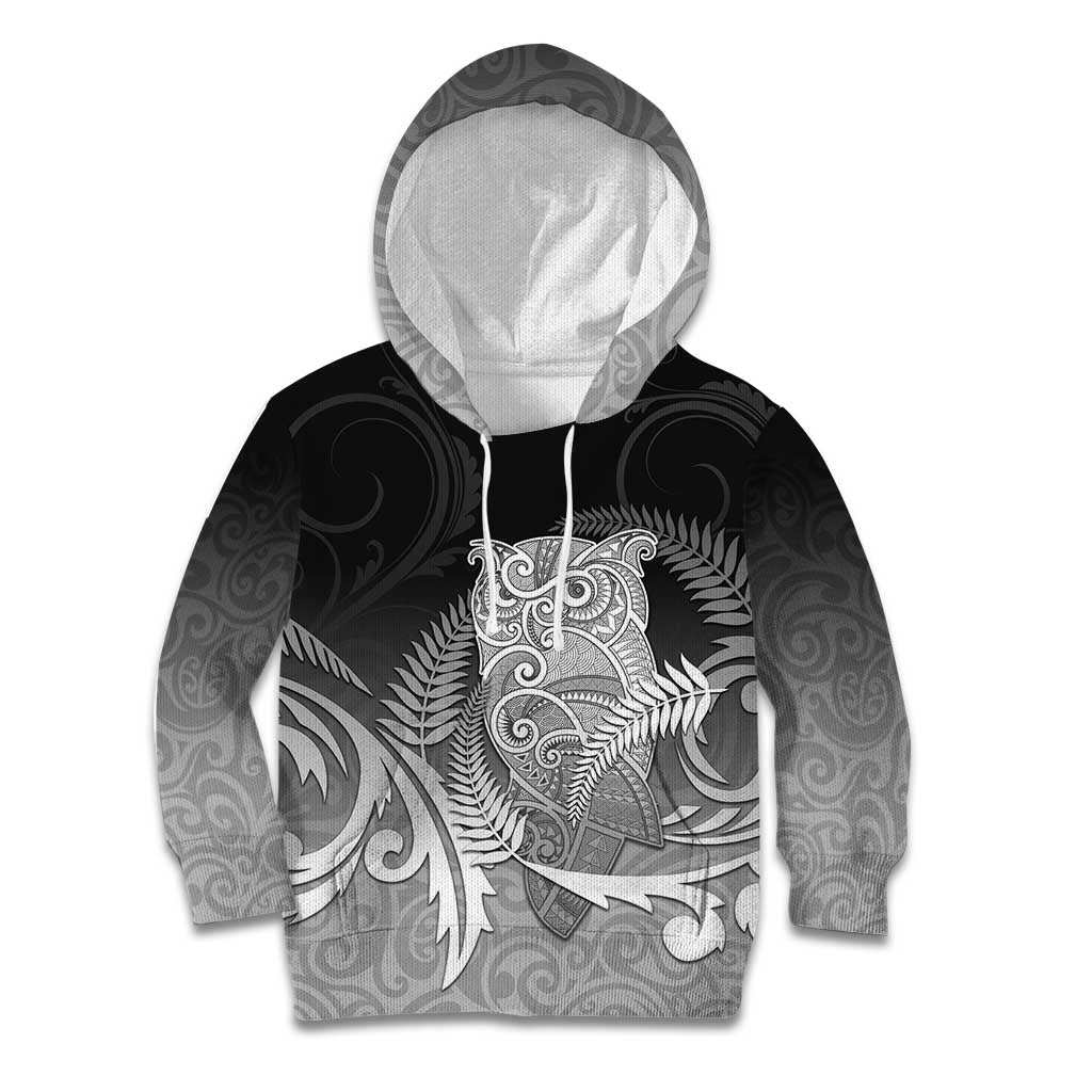 New Zealand Aotearoa Ruru Kid Hoodie Maori Fern Art Black