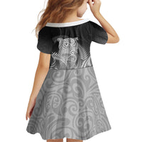 New Zealand Aotearoa Ruru Kid Short Sleeve Dress Maori Fern Art Black