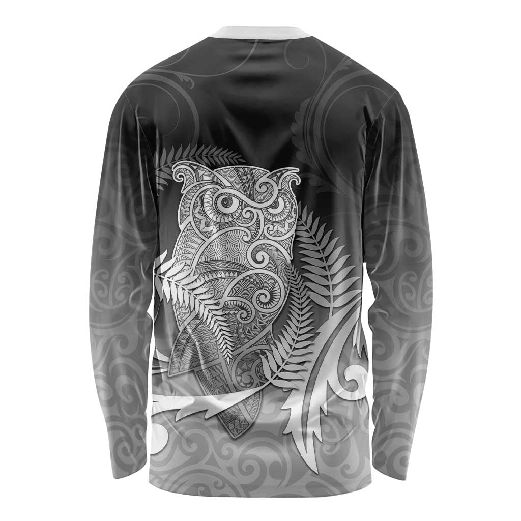 New Zealand Aotearoa Ruru Long Sleeve Shirt Maori Fern Art Black