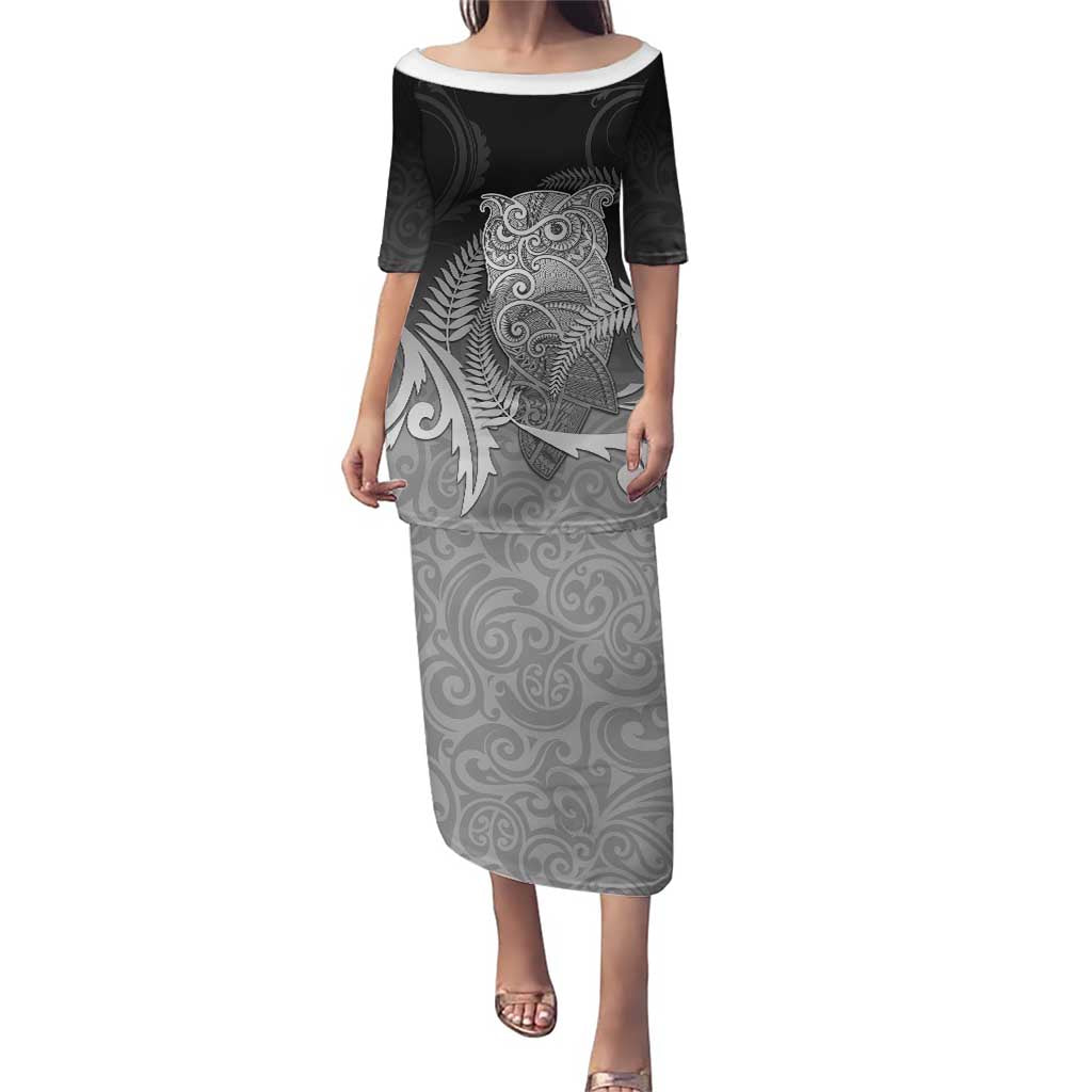 New Zealand Aotearoa Ruru Puletasi Maori Fern Art Black