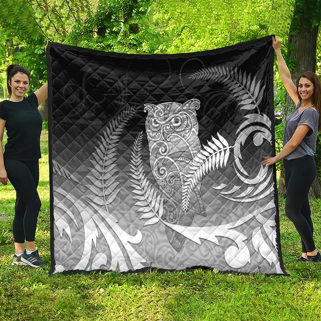 New Zealand Aotearoa Ruru Quilt Maori Fern Art Black LT05 - Polynesian Pride