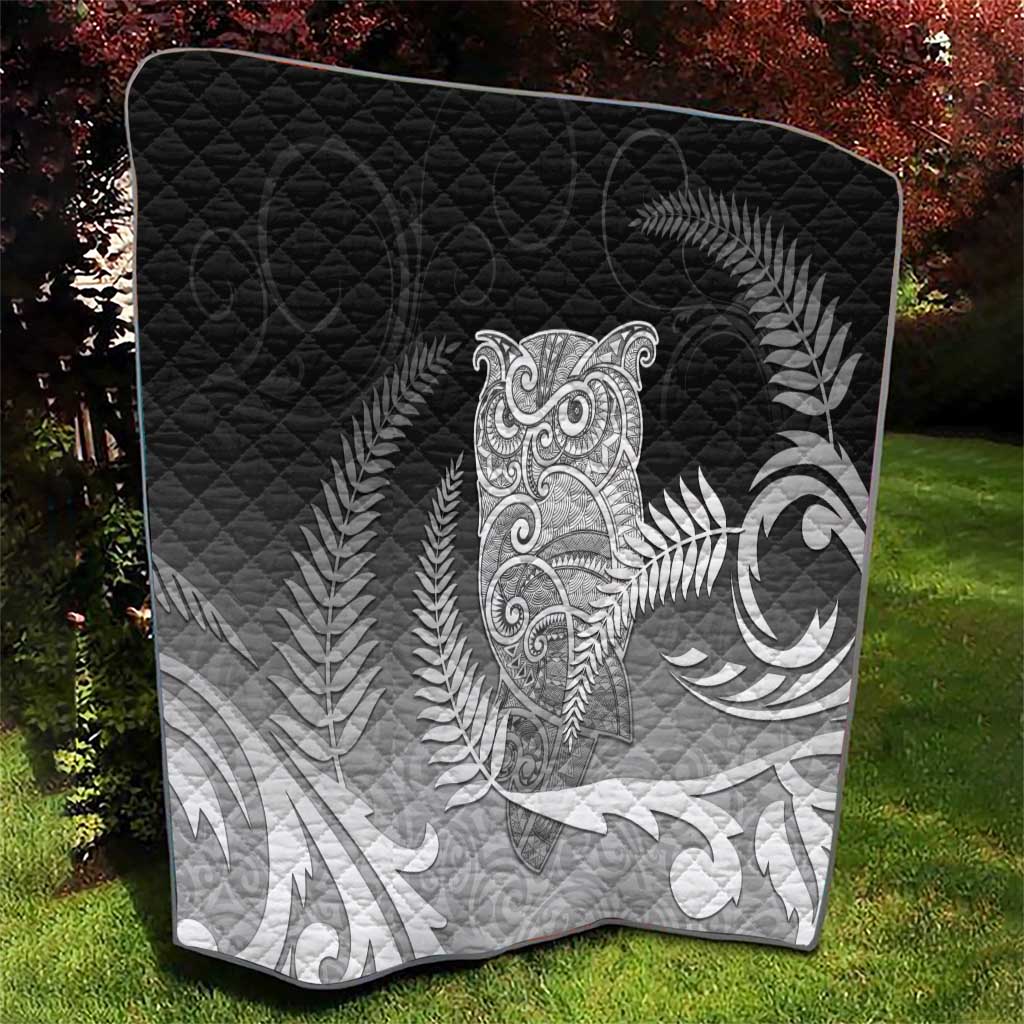 New Zealand Aotearoa Ruru Quilt Maori Fern Art Black LT05 - Polynesian Pride