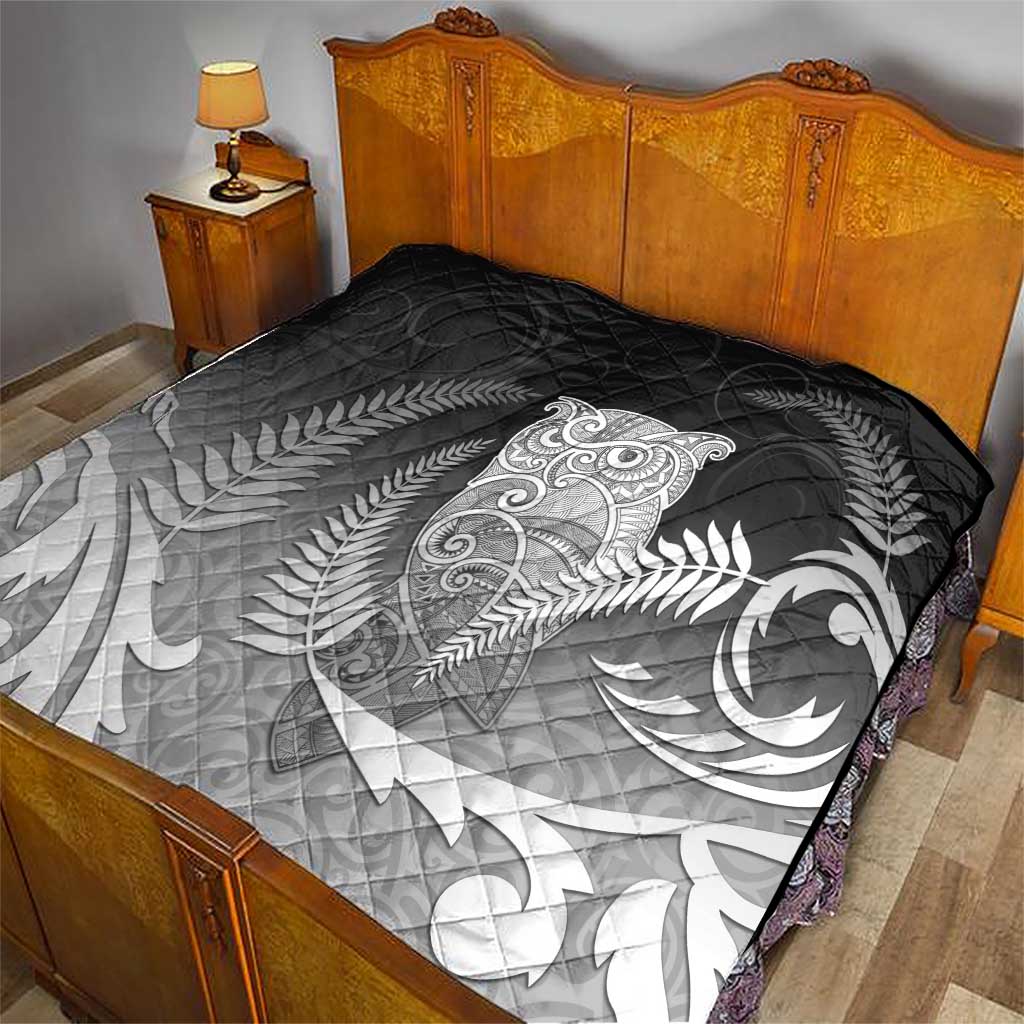 New Zealand Aotearoa Ruru Quilt Maori Fern Art Black LT05 - Polynesian Pride