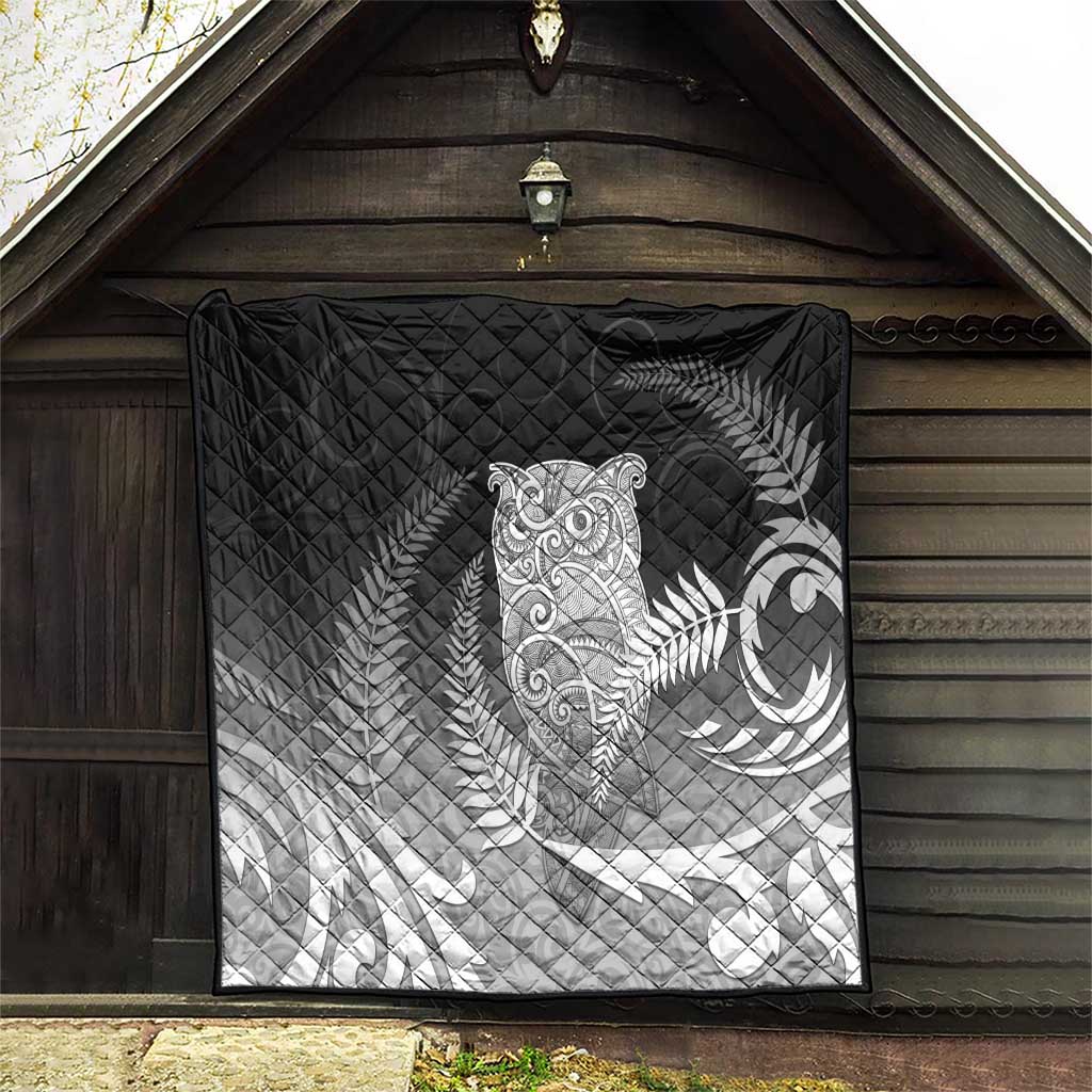 New Zealand Aotearoa Ruru Quilt Maori Fern Art Black LT05 - Polynesian Pride