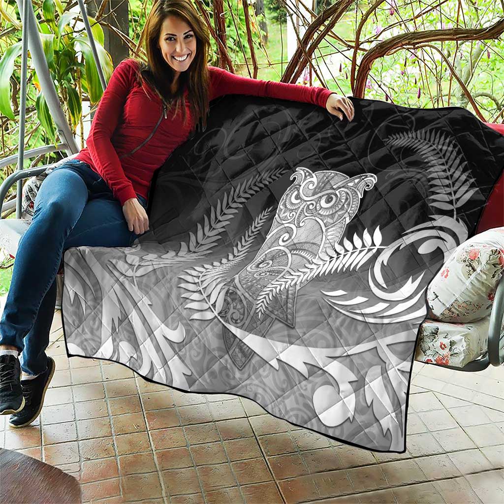 New Zealand Aotearoa Ruru Quilt Maori Fern Art Black LT05 - Polynesian Pride