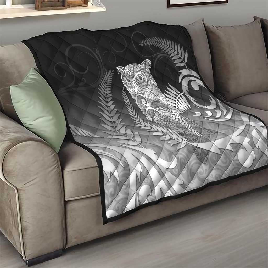 New Zealand Aotearoa Ruru Quilt Maori Fern Art Black LT05 - Polynesian Pride