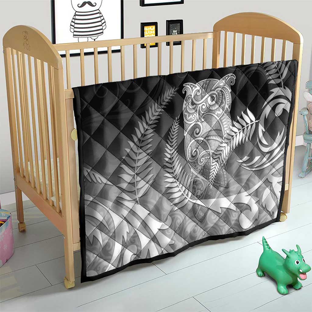 New Zealand Aotearoa Ruru Quilt Maori Fern Art Black LT05 - Polynesian Pride