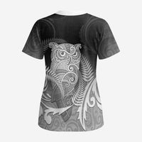 New Zealand Aotearoa Ruru Scrub Top Maori Fern Art Black - Polynesian Pride