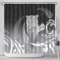 New Zealand Aotearoa Ruru Shower Curtain Maori Fern Art Black