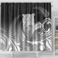 New Zealand Aotearoa Ruru Shower Curtain Maori Fern Art Black
