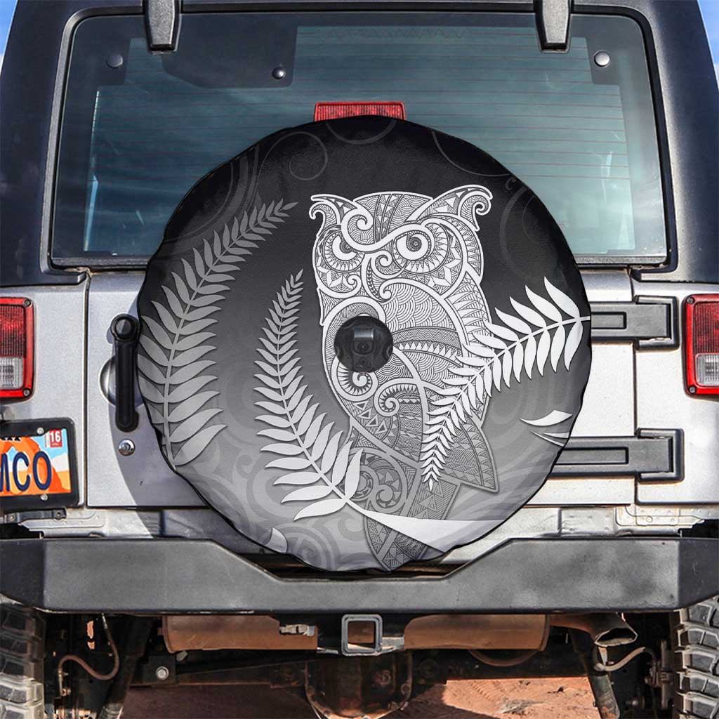 New Zealand Aotearoa Ruru Spare Tire Cover Maori Fern Art Black