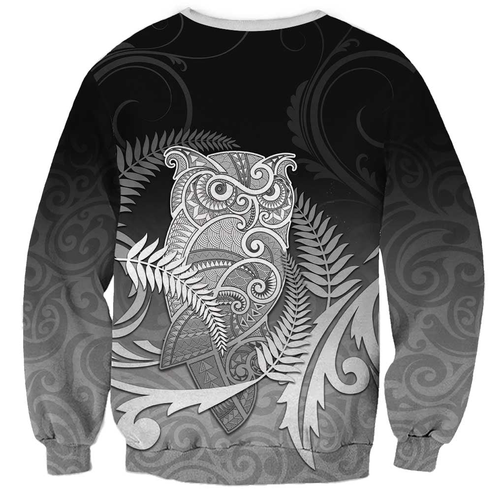 New Zealand Aotearoa Ruru Sweatshirt Maori Fern Art Black