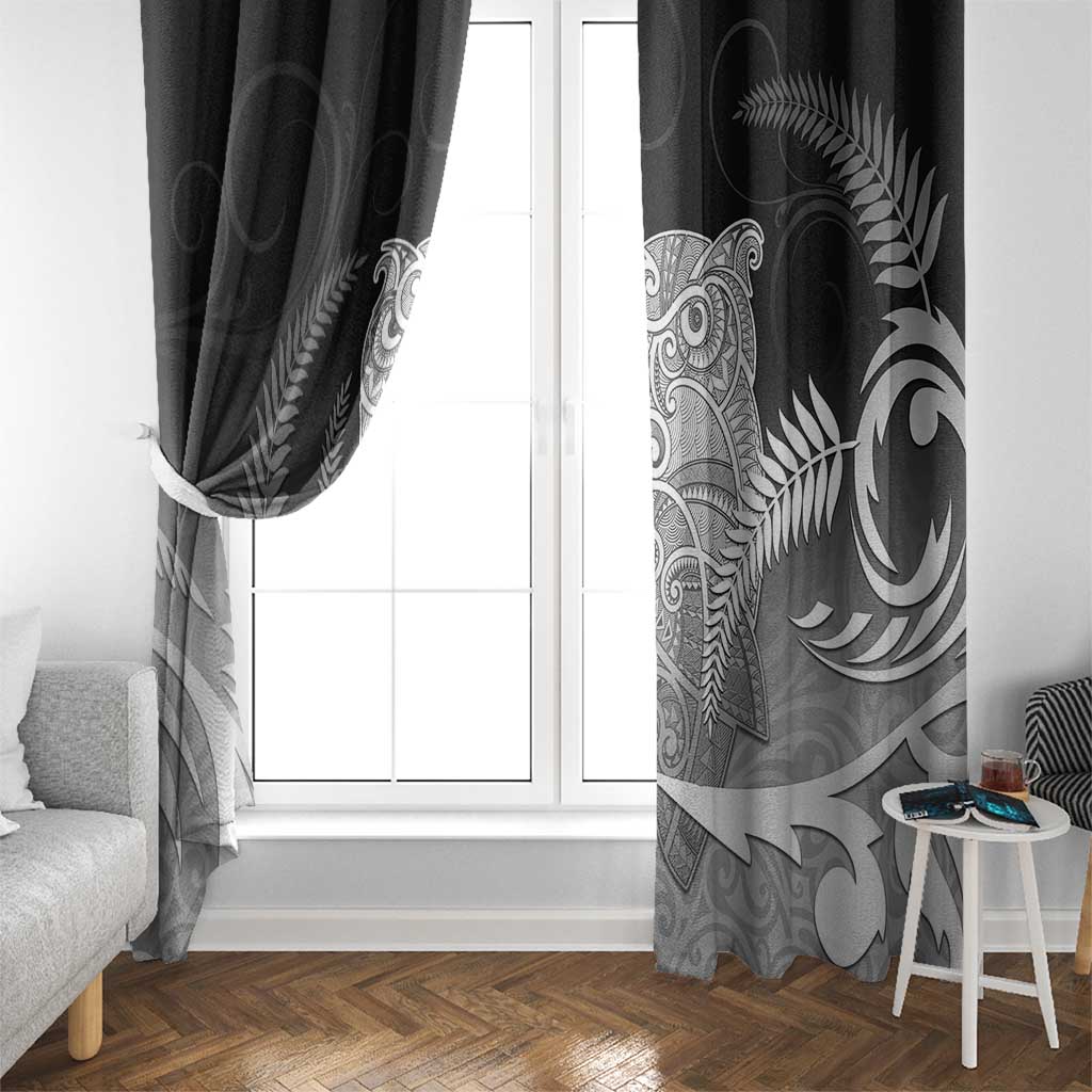 New Zealand Aotearoa Ruru Window Curtain Maori Fern Art Black