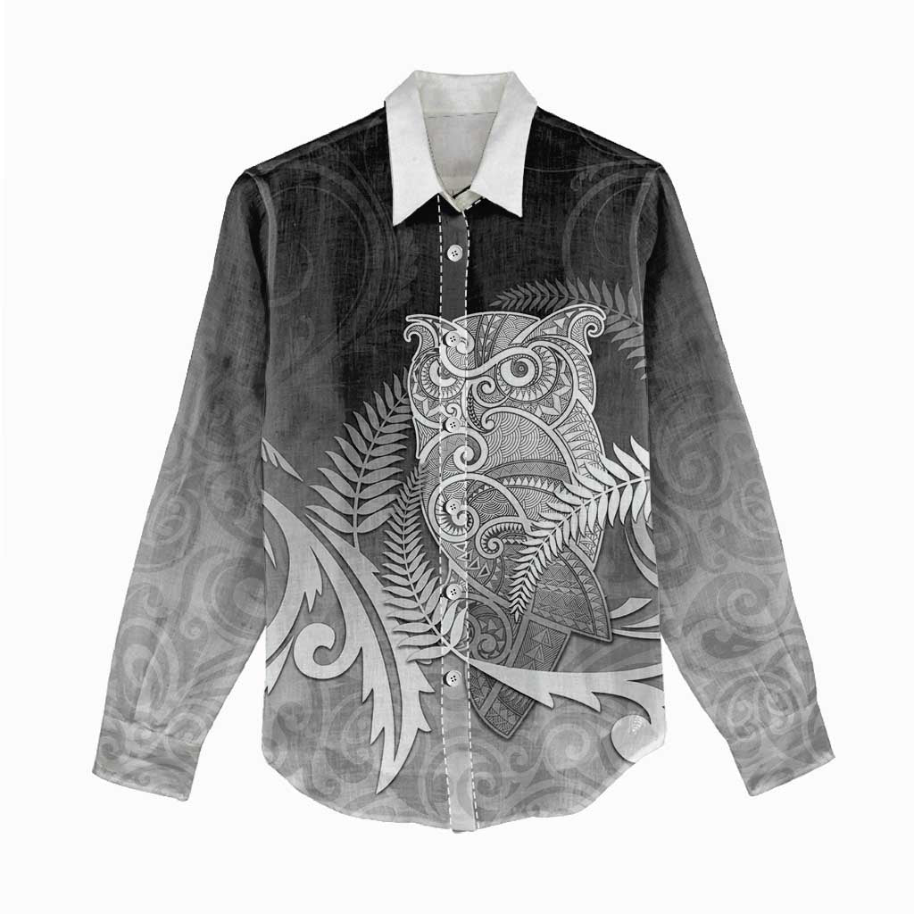 New Zealand Aotearoa Ruru Women Casual Shirt Maori Fern Art Black