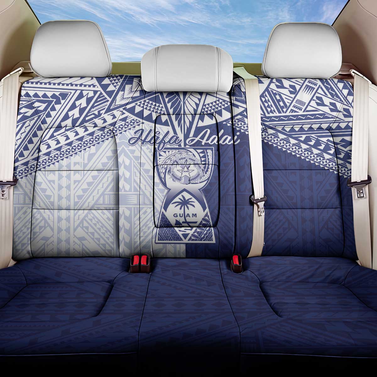 Northern Mariana Islands And Guam Back Car Seat Cover Latte Stone With Tribal Pattern LT05 One Size Blue - Polynesian Pride