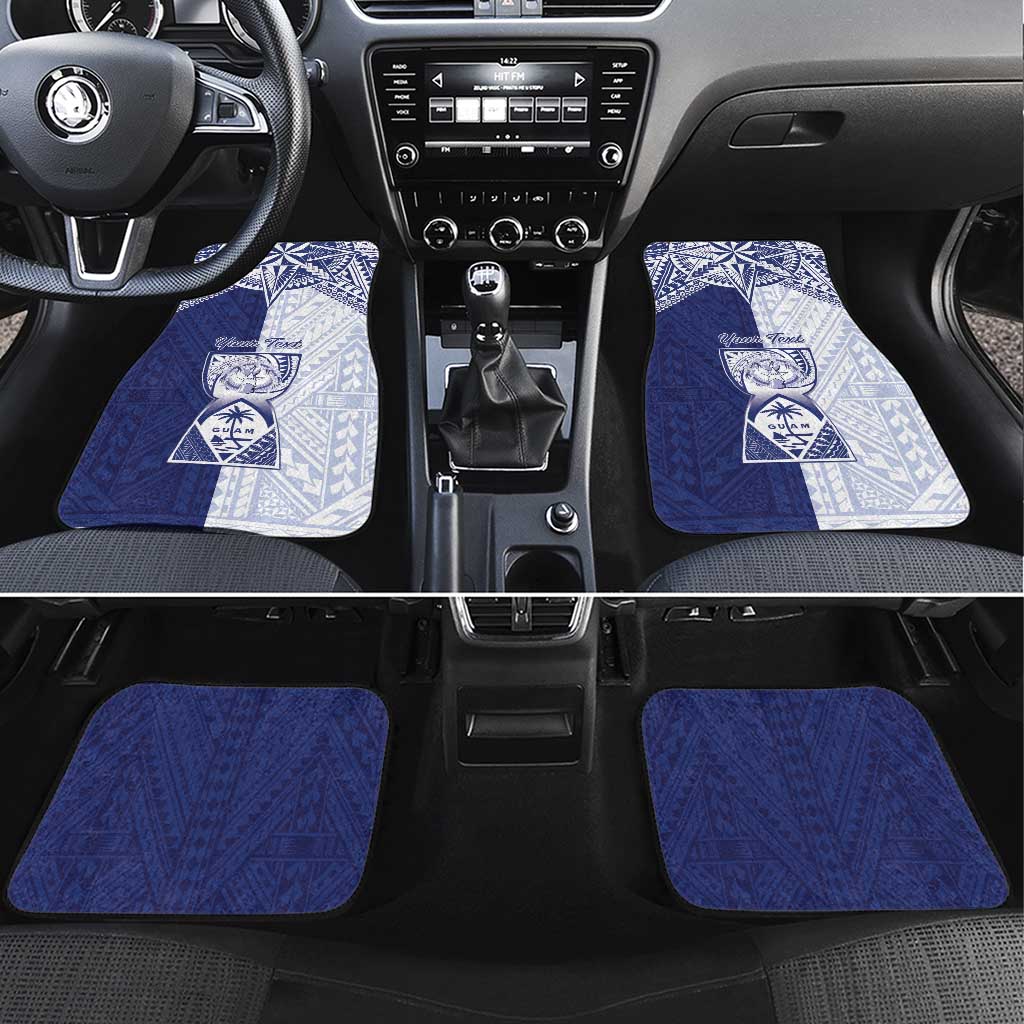 Personalised Northern Mariana Islands And Guam Car Mats Latte Stone With Tribal Pattern LT05 Set 4pcs Blue - Polynesian Pride