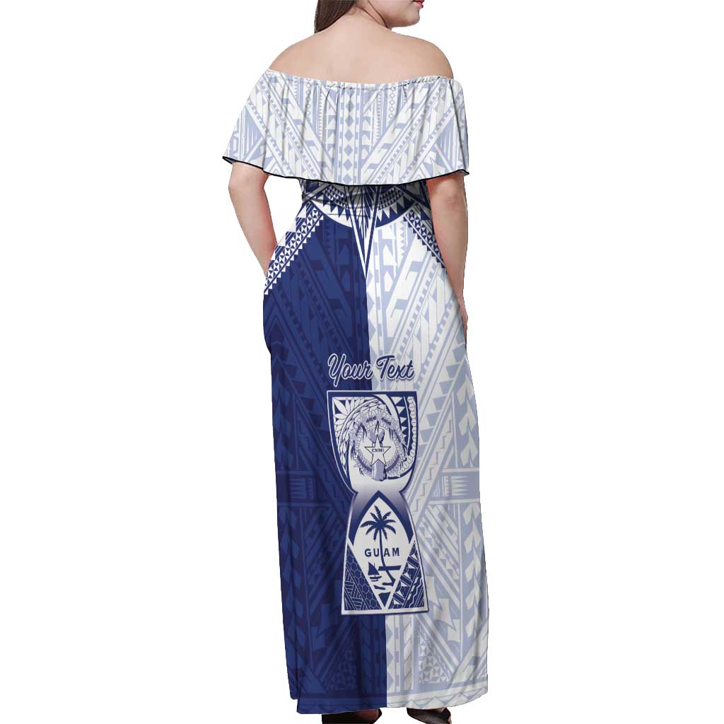 Personalised Northern Mariana Islands And Guam Off Shoulder Maxi Dress Latte Stone With Tribal Pattern