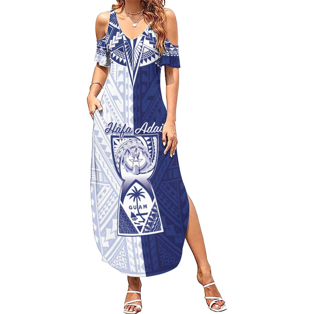 Personalised Northern Mariana Islands And Guam Summer Maxi Dress Latte Stone With Tribal Pattern