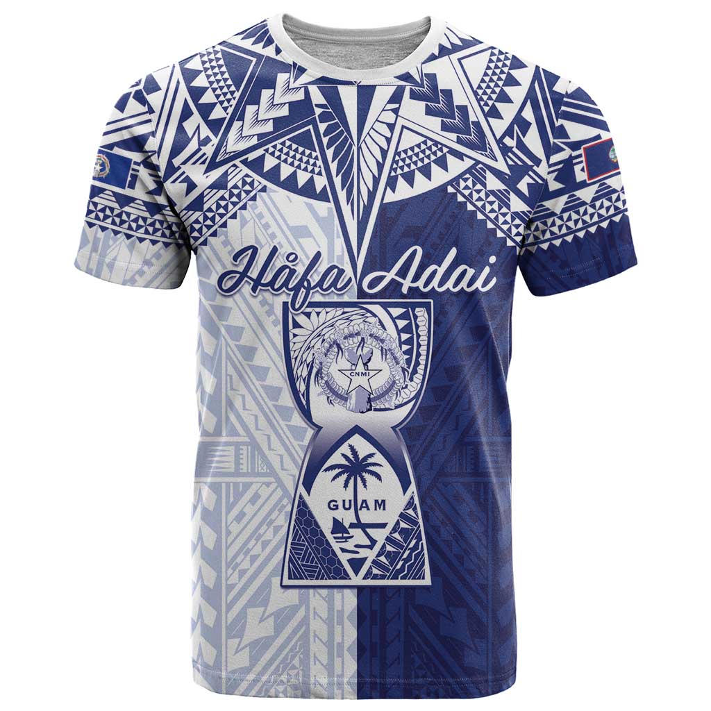 Personalised Northern Mariana Islands And Guam T Shirt Latte Stone With Tribal Pattern LT05 Blue - Polynesian Pride