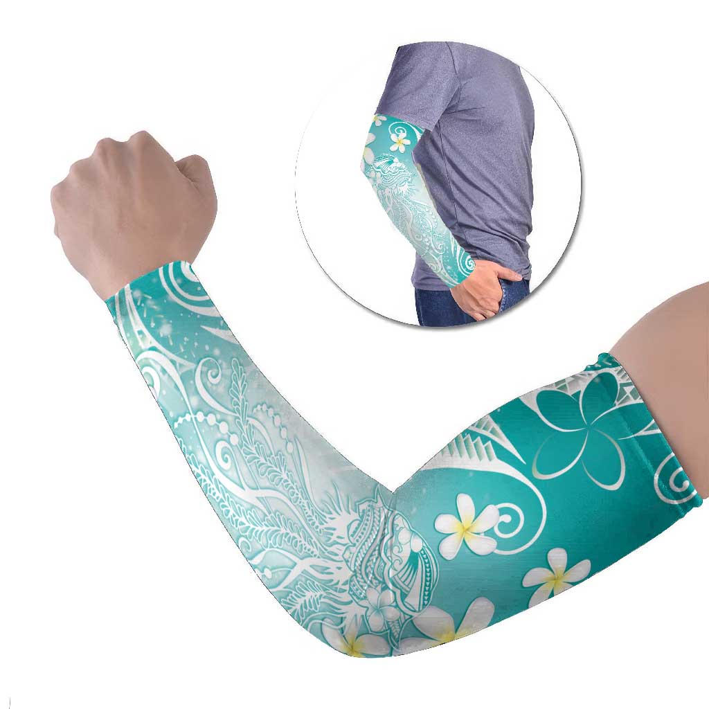 Polynesian Jellyfish Arm Sleeves With Plumeria Teal