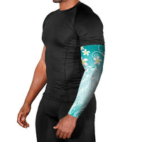 Polynesian Jellyfish Arm Sleeves With Plumeria Teal