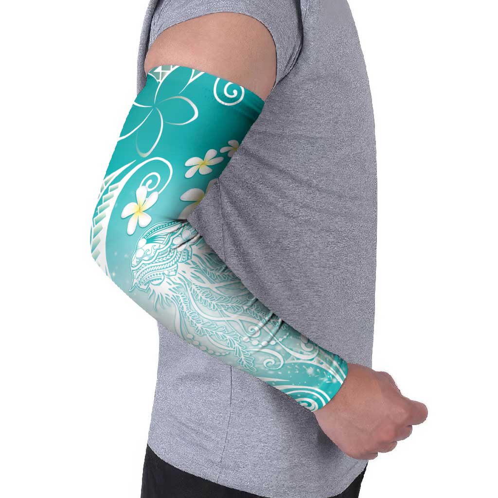 Polynesian Jellyfish Arm Sleeves With Plumeria Teal