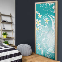 Polynesian Jellyfish Door Cover With Plumeria Teal