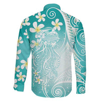 Polynesian Jellyfish Family Matching Puletasi and Hawaiian Shirt With Plumeria Teal