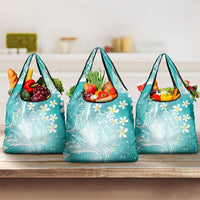Polynesian Jellyfish Grocery Bag With Plumeria Teal