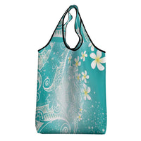 Polynesian Jellyfish Grocery Bag With Plumeria Teal