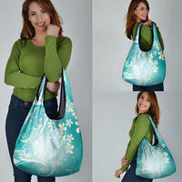 Polynesian Jellyfish Grocery Bag With Plumeria Teal