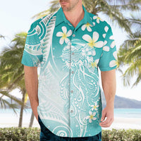 Polynesian Jellyfish Hawaiian Shirt With Plumeria Teal