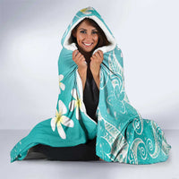 Polynesian Jellyfish Hooded Blanket With Plumeria Teal